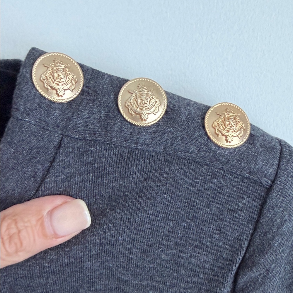 J. Crew Charcoal Long Sleeve Tee with Gold Buttons - Picture 4 of 5